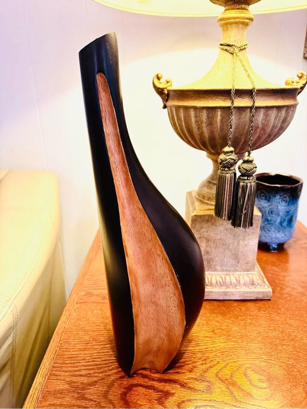 Black and Natural solid Wood Accent Vase - Modern Home Accent